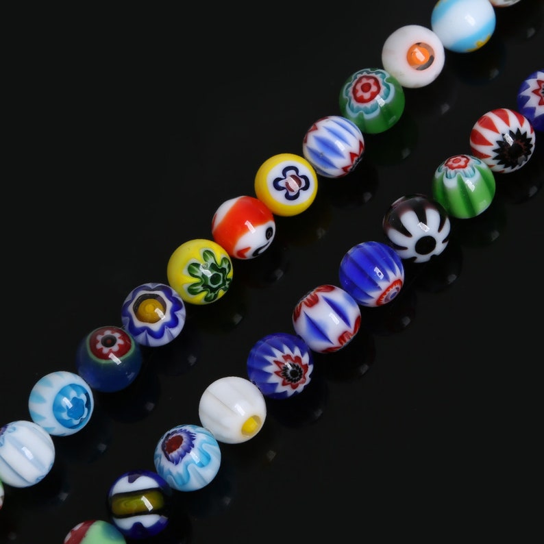 Perles rondes de verre de fleur de Millefiori, perles colorées, 4mm 6mm 8mm 10mm image 4