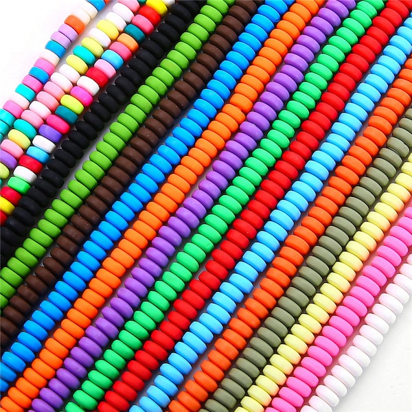 Perles de disque d’argile polymère 4x7mm 110 pièces - Trou de 1,5 mm - Perles de beignet en résine - Perles Heishi colorées - Perles pour enfants Perles pour enfants DIY