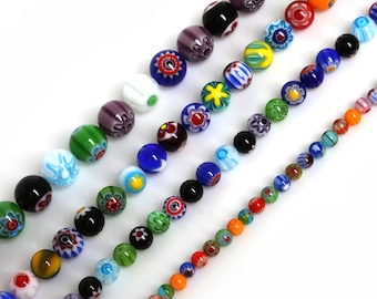 Millefiori Flower Glass Round Beads, Colorful Beads, 4mm 6mm 8mm 10mm