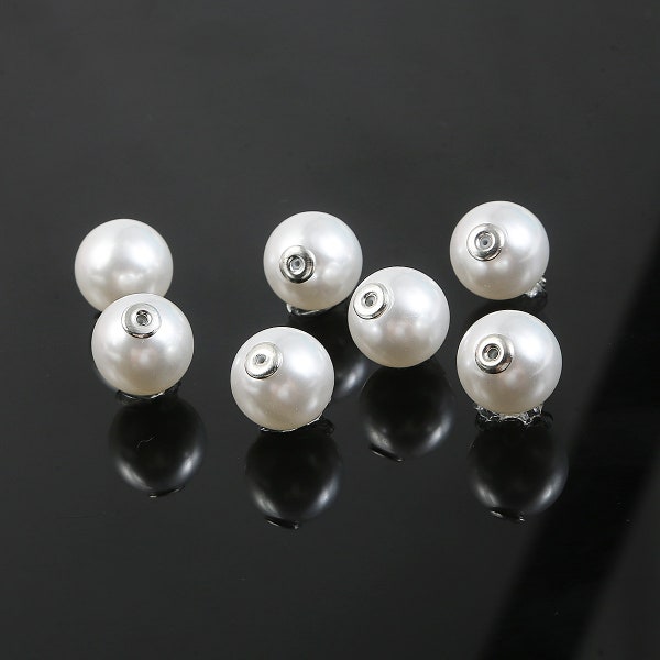 10PCS White Pearl Silver Earring Back 8MM 10MM 12MM - Faux Pearl Earring Backs - Clutch Built in Pearl Backs Diy Earring Findings