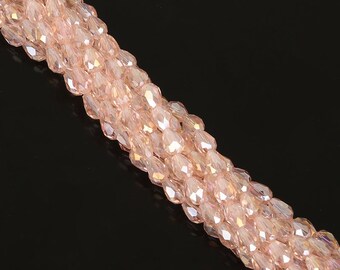 Pink AB Crystal Prism Beads - Crystal Pink Teardrop Beads - Crystal Pink Briolettes - Pink Glass Beads - 5mm 6mm 7mm