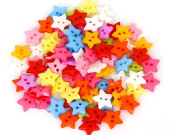 Mixed Star Buttons 12mm 16mm / Rainbow Star 2 Holes Plastic Buttons / Mix Color Star Sewing Buttons / Sew Through Buttons