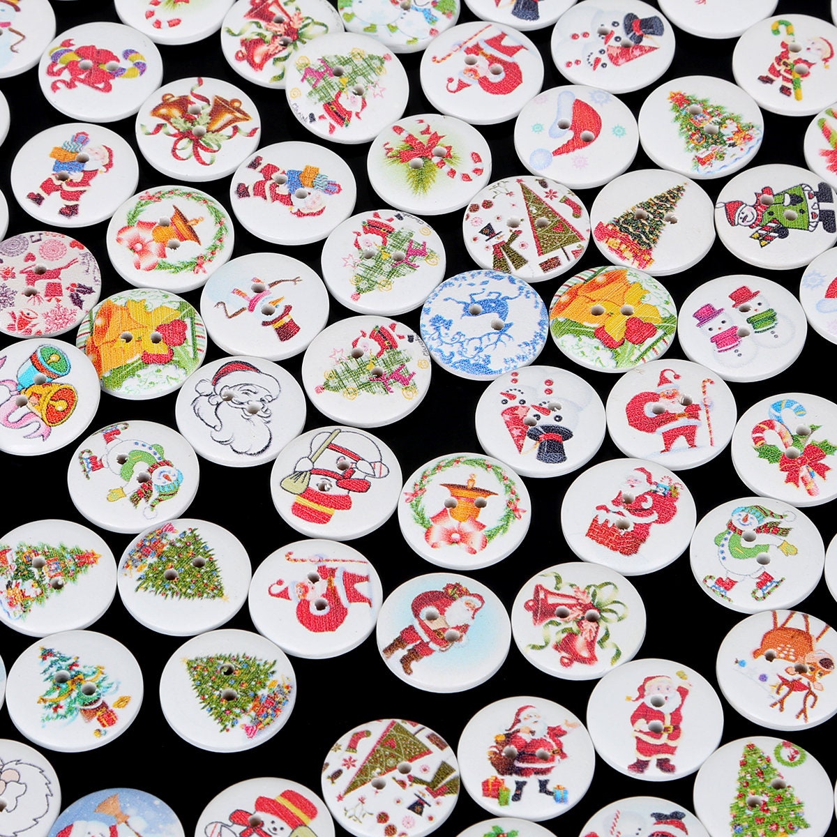 50PCS Christmas Wooden Buttons 20mm Two Hole Mix Christmas Etsy