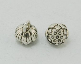 10pcs - Silver Lotus Flower Pod Charms, Steel Flower Seed Charms, Lotus Flower Pendants in Antiqued Silver Tone, 8*9MM