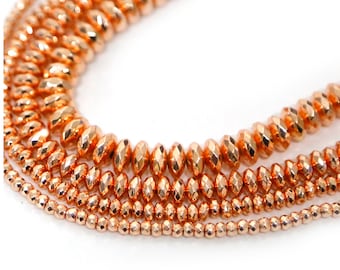 Rose Gold Plated Hematite Faceted Rondelle Beads, 15"/str 3x2/4x2/6x3/8x3 mm