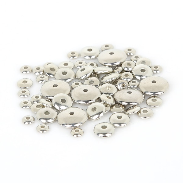 Silver Disc Spacer Beads - Discos redondos de plata - Rondelle Spacer Donut Beads - Domed Heishi Washer Spacers