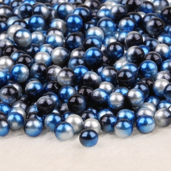 Black Blue Ombre Pearl Beads, Round Faux Smooth ABS Pearls Beads