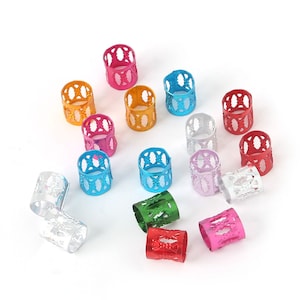 100pcs - Small Rainbow Dreadlock Beads, Dread Tube Hair Braid Adjustable Cuff Clip, 8*9MM, 16G/bag