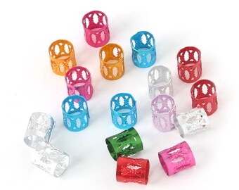 100pcs - Cuentas pequeñas de rainbow Dreadlock, Dread Tube Hair Braid Clip de manguito ajustable, 8 * 9MM, 16G / bolsa