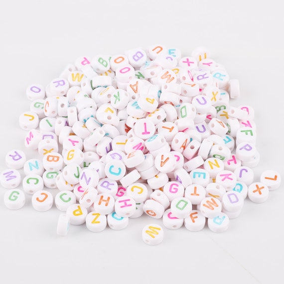 Letter Beads - 7mm Little Round Colorful White Alphabet Acrylic or Res –  Delish Beads
