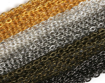 5 mètres de chaîne de câble en acier 3 tailles - Chaîne en or - Chaîne en argent - Chaîne en bronze - Chaîne en rhodium - Chaîne en métal de pistolet - Chaîne de collier