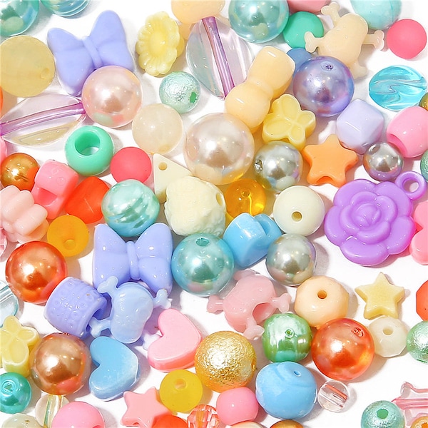 Cream Color Mixed Shape Acrylic Beads - Creamy Beads Assorted Sizes - Mixed Pearl Size Beads - Jewelry Making Set - Beads Set - 80-150 Pcs