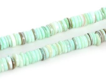 9mm Turquoise Natural Shell Heishi Beads, 1mm-2mm Thickness, 15" Strand