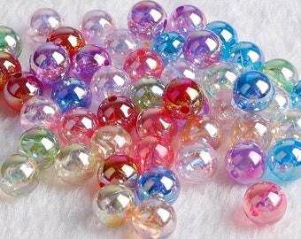 AB Transparent Mix Assorted Colors Acrylic Beads Iridescent Beads - 6mm 8mm 10mm 12mm - Round Clear Gumball Bubblegum Glitter Beads