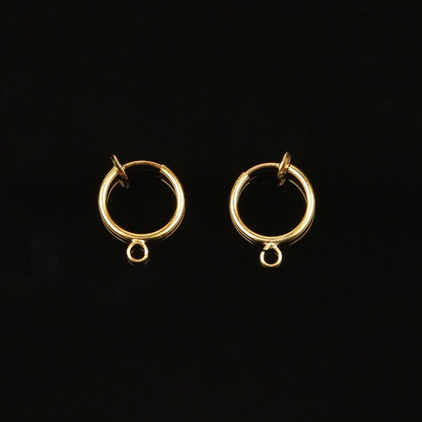 4pcs Gold Spring Clip On Earring Finding, Gold Hoop Clip Earring Component with Loop Non Pierced Earring Supply