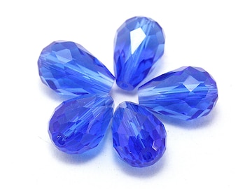 10pcs - Royal Blue Crystal Glass Faceted Pear Teardrop Beads, 8x11mm 10x15mm
