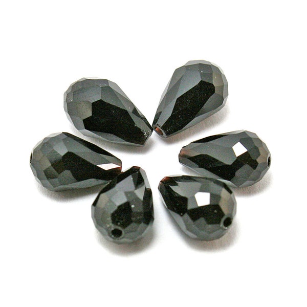 10pcs - Perles de larme de poire à facettes en verre noir, 8x11mm 10x15mm