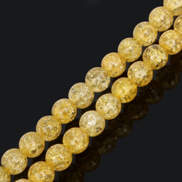 Pierre précieuse jaune ambre Rond Crackle Perles de brin de pierre de cristal fissurée 6mm 8mm 10mm Pour la fabrication de bijoux de perles de bricolage