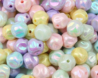 16mm Acrylic Pearl Irregular Beads - Pearl Like Beads - Cream Color Squished Beads - Rainbow Fun Beads - 3mm Hole Size - 4 Pieces