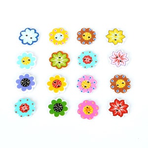 50pcs - Flower Theme Wooden Buttons - Two Hole Mix Flower Buttons - Flower Buttons, 20mm
