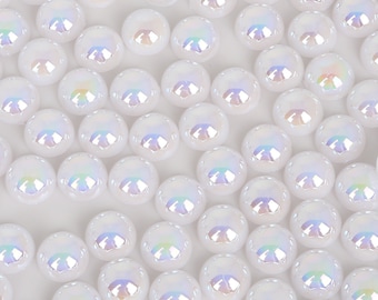 8 SIZES Iridescent White Flatback Half Round Pearls for Embellishments - Mixed Pearls - 3mm 4mm 5mm 6mm 8mm 10mm 12mm 14mm