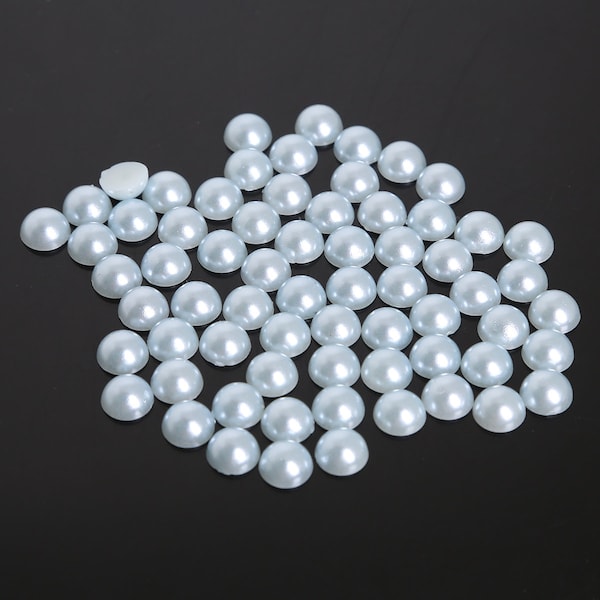 200PCS Baby Blue Flatback Half Round Pearls for Embellishments - 8mm