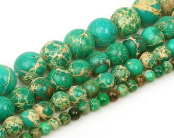 Green Sea Sediment Jasper Beads 4m 6mm 8mm 10mm Regalite Round Imperial Impression Stone, 15" Full Strand, Wholesale