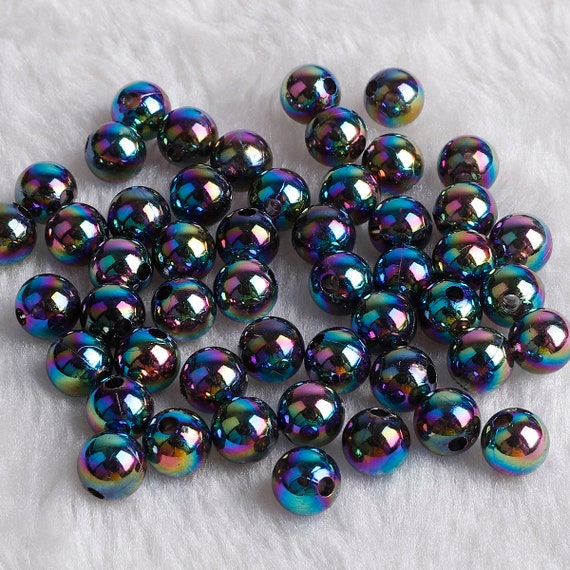 42 Flat and Faceted Black Iridescent Beads