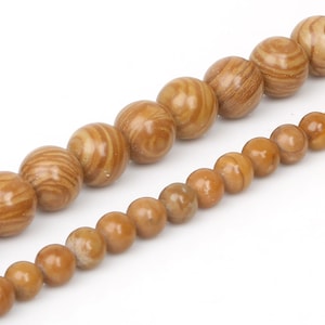 Narra Wood Beads, 4mm 6mm 8mm 10mm, Light, Golden Brown, Round, Smooth, Natural Wood Beads, Large, 15 Inch Strand