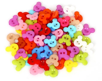 50pcs Mixed Mickey Mouse Buttons / Rainbow Mickey Mouse 2 Holes Plastic Buttons / Mix Color Disney Sewing Buttons / Sew Through Buttons