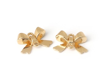 10pcs - Bow Charm, Gold Plated Bow Tie Pendant, Bow Pendant, Gold Necklace Charm, Gold Charm, Charm Bracelet 16*11mm