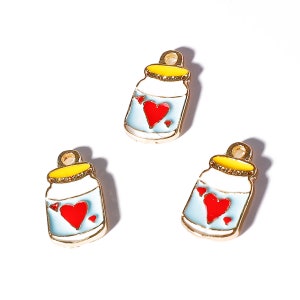 6pcs Heart Jar Charms, Heart Jar Enamel Charm, Heart Jar Pendant, Heart Jar Earrings, Heart Jar Necklace, 9x16mm image 3