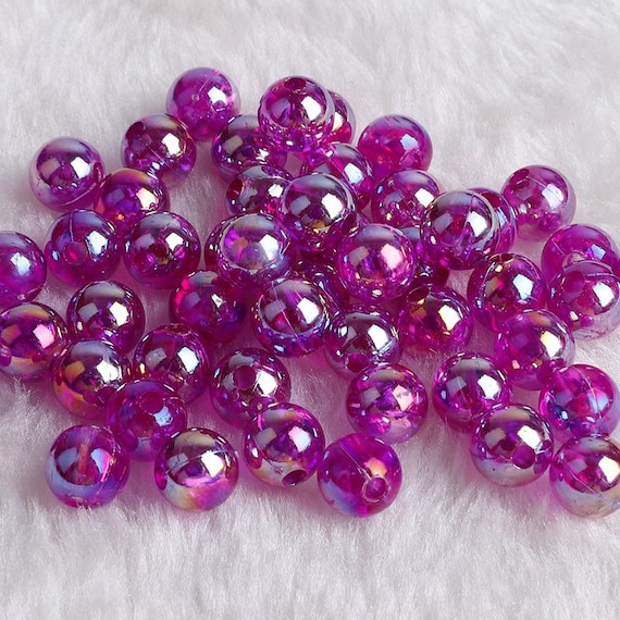 Glitter Beads 10mm Transparent Glitter Acrylic or Plastic Beads 80 Pc Set 