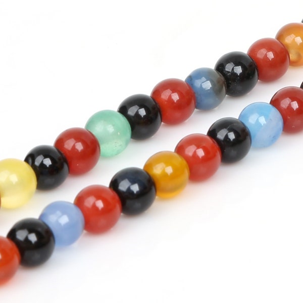 Multicolor Agate Round Beads, Rainbow Gemstone Beads, Multi Color Natural Stone 6mm