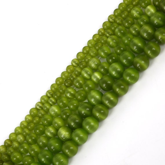 Olive Green Cat Eye Beads 4mm 6mm 8mm Loose Gemstone Round Etsy