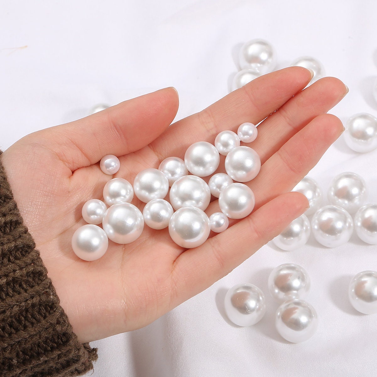 10mm Large White Pearls Faux Crystal Beads (~60 foot spool)