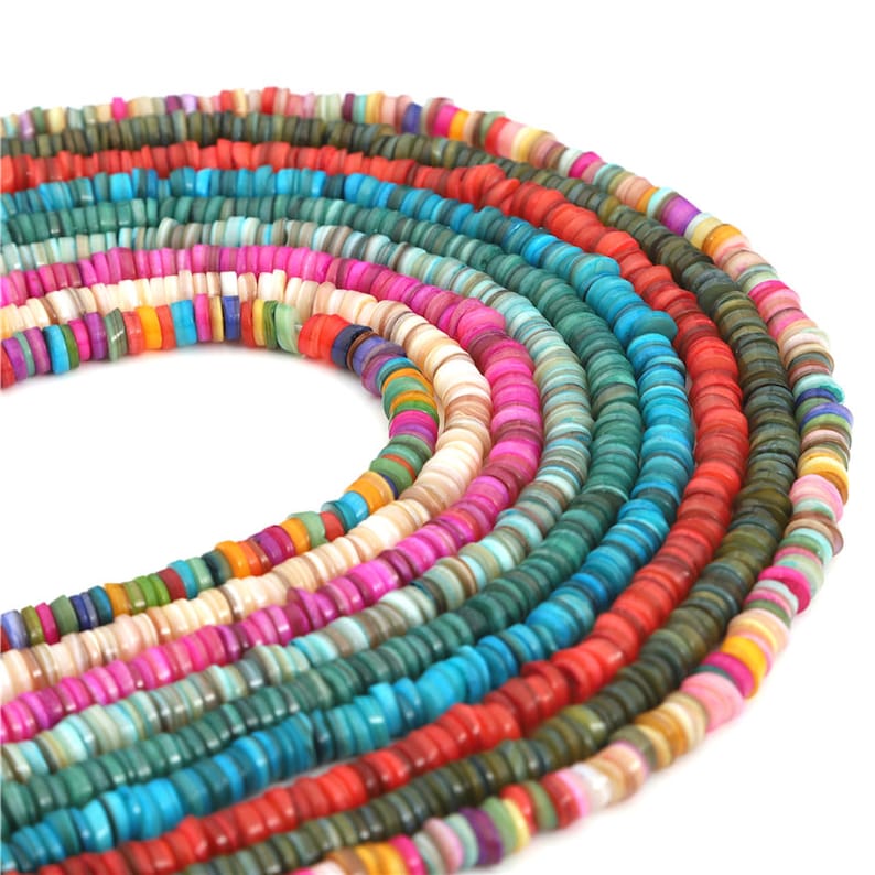 8mm Natural Shell Heishi Beads 16 Different Color Choices, Pink Blue Green Rainbow Orange Yellow Multi Color, 180-190 pieces, 15 Strand image 7