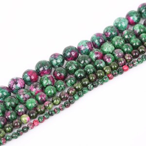 thumbnail image 2 of Red & Green Gems In Zoisite Round Loose Beads – 4mm To 12mm, 15 Strand Mix 2 of 6