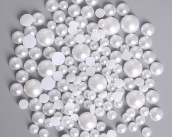 12 SIZES White Flatback Half Round Pearls for Embellishments - 1.5mm 2mm 2.5mm 3mm 4mm 5mm 6mm 7mm 8mm 10mm 12mm 14mm