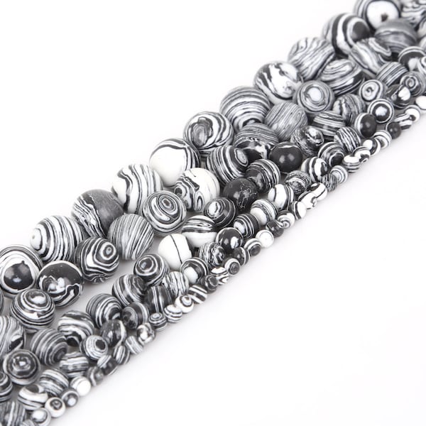 Black White Zebra Matrix Gemstone Round Loose Beads, 4mm 6mm 8mm 10mm 12mm, 15 inch Full Strand