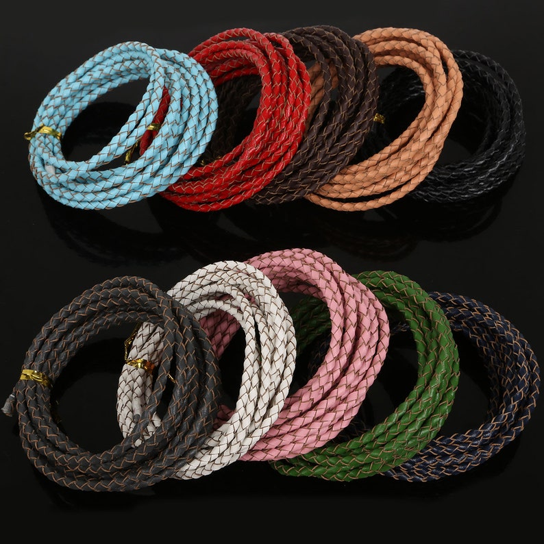 3/4/5mm Round Braided Leather 10 Colors High-Quality Bolo Braided Leather Cord Bracelet Leather Cord image 6
