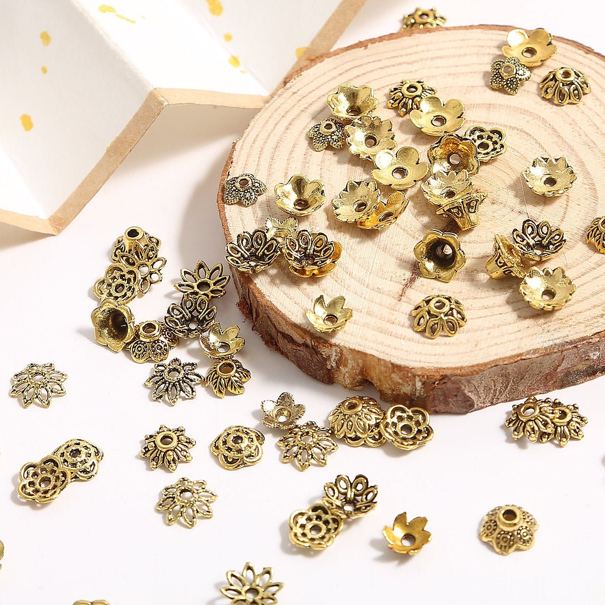 Bulk Assorted Gold Bead Caps - Gold Bead Caps - Gold End Caps - Bead Cap Findings - Gold Jewelry Findings
