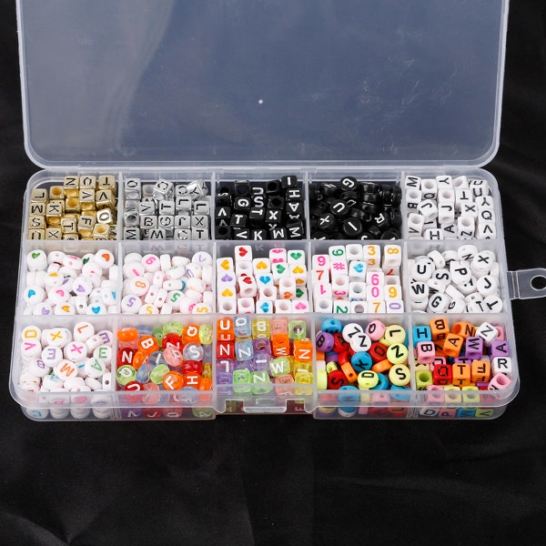 1080pcs Alfabeto colorato Lettera Numero Cubo Perline rotonde per il braccialetto fai-da-te Collana Gioielli Risultati Bambini Artigianato Gioielli Fare Accessori