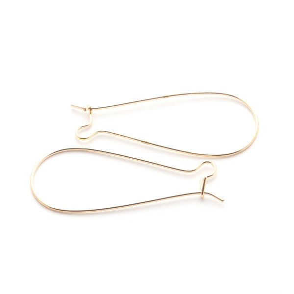 100 Gold Kidney Steel Ear Wires 16X38mm, Long Earwire Hooks for Earrings Making Supplies
