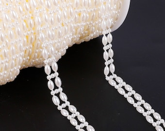 1.1cm Oval Pearl Trim Ivory Chain, String of Pearls, Strand of Pearls, Faux Pearls, Decorative Trim, Scrapbooking Trim, 2 Meters/Lots