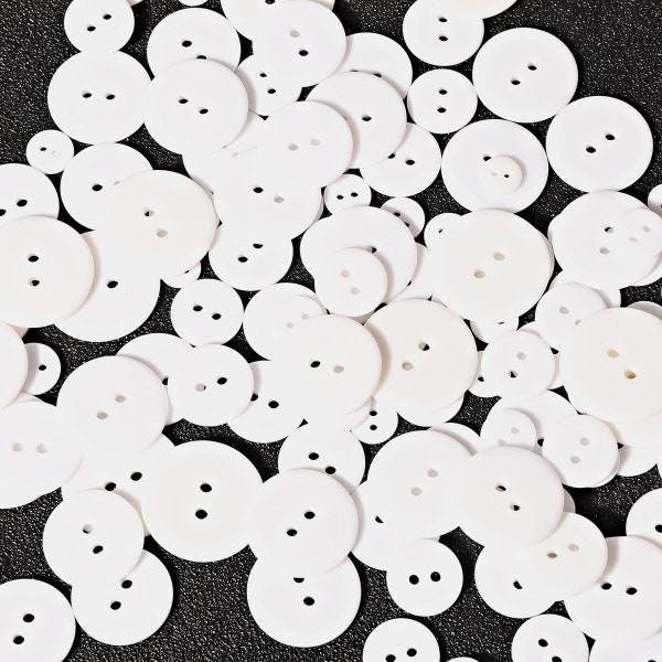 8 SIZES White Two Hole Buttons, Round Plastic Buttons, White Sewing Buttons, 9mm 10mm 11.5mm 15mm 18mm 20mm 23mm 25mm