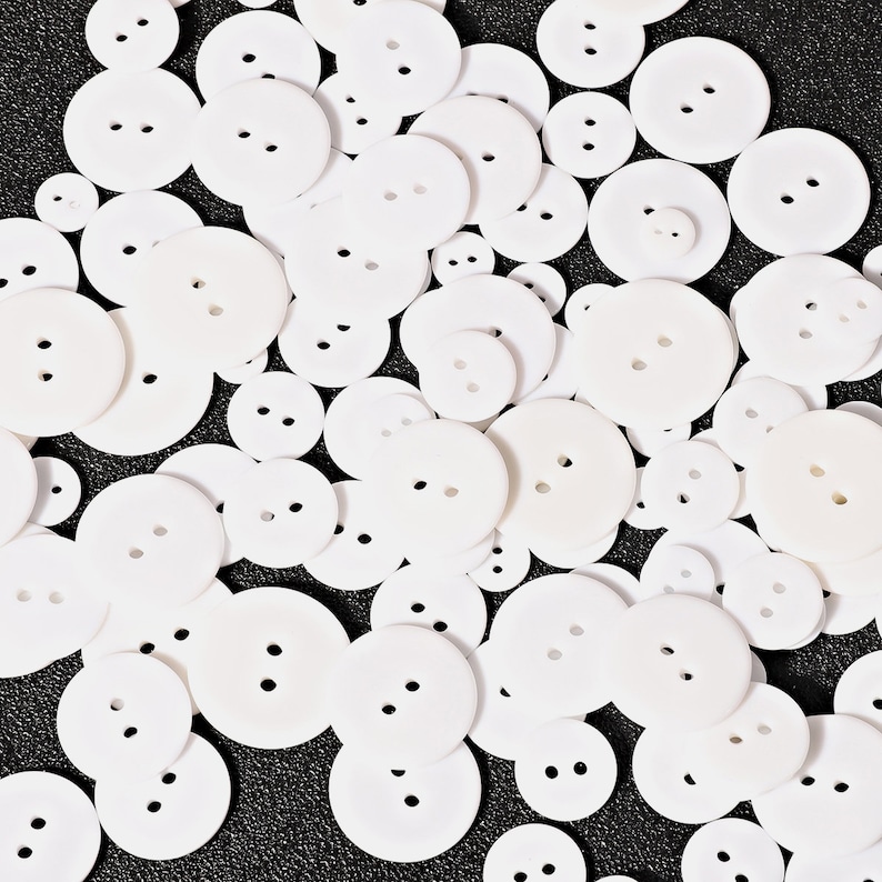 Round Plastic Buttons 8 SIZES White Two Hole Buttons 9mm 10mm 11.5mm 15mm 18mm 20mm 23mm 25mm White Sewing Buttons