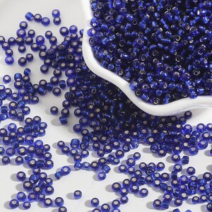 12/0 8/0 6/0 Royal Blue Rondelle Seed Beads 2mm 3mm 4mm - Perle di semi in vetro blu foderato argento - Royal Blue Rocailles - Royal Blue Seed Beads