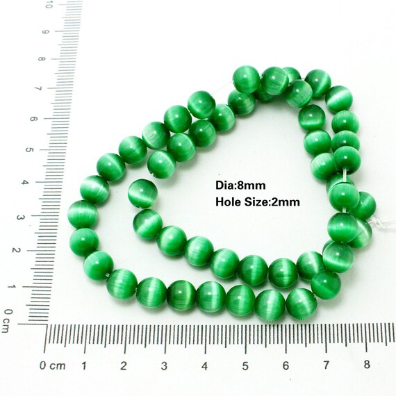 Dark Green Cats Eye Gemstone Beads - Smooth Round 4mm To 15.5mm (15.5 Inch Strand)