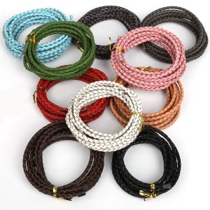 3/4/5mm Cuir tressé rond 10 couleurs Cordon en cuir tressé Bolo de haute qualité Bracelet Cordon en cuir image 5